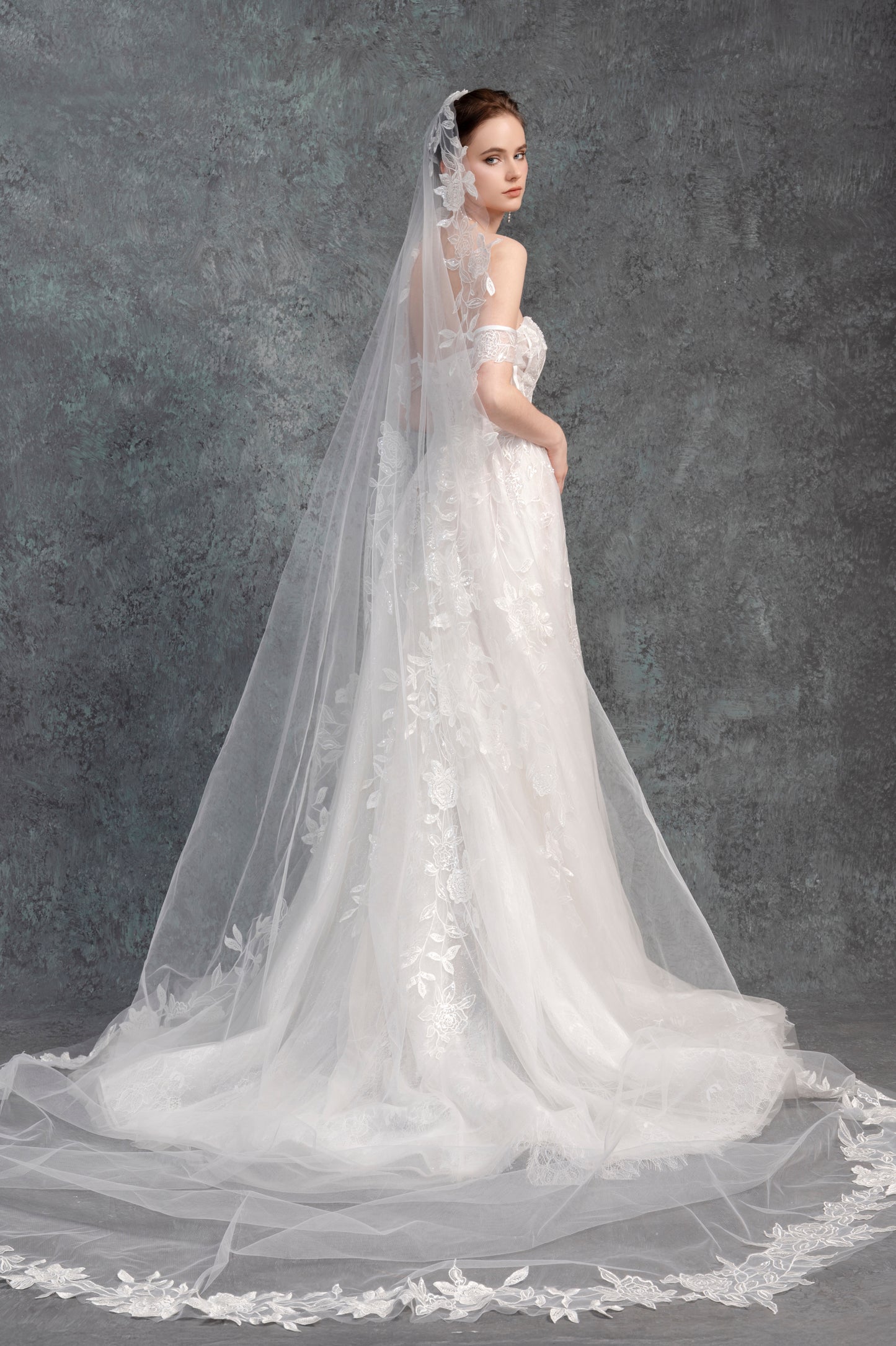 Ethereal Lace Cathedral Train Wedding Gown