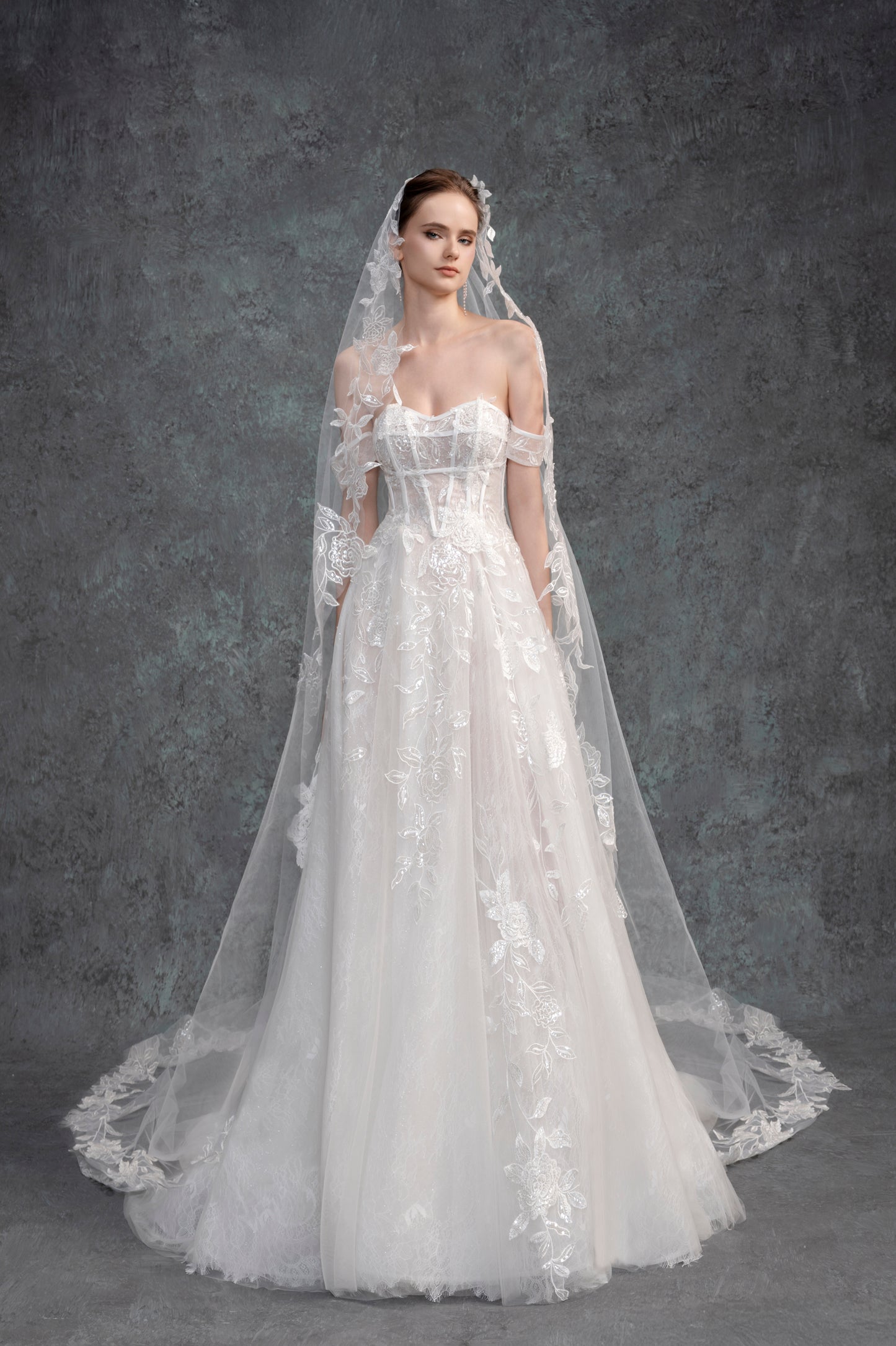 Ethereal Lace Cathedral Train Wedding Gown