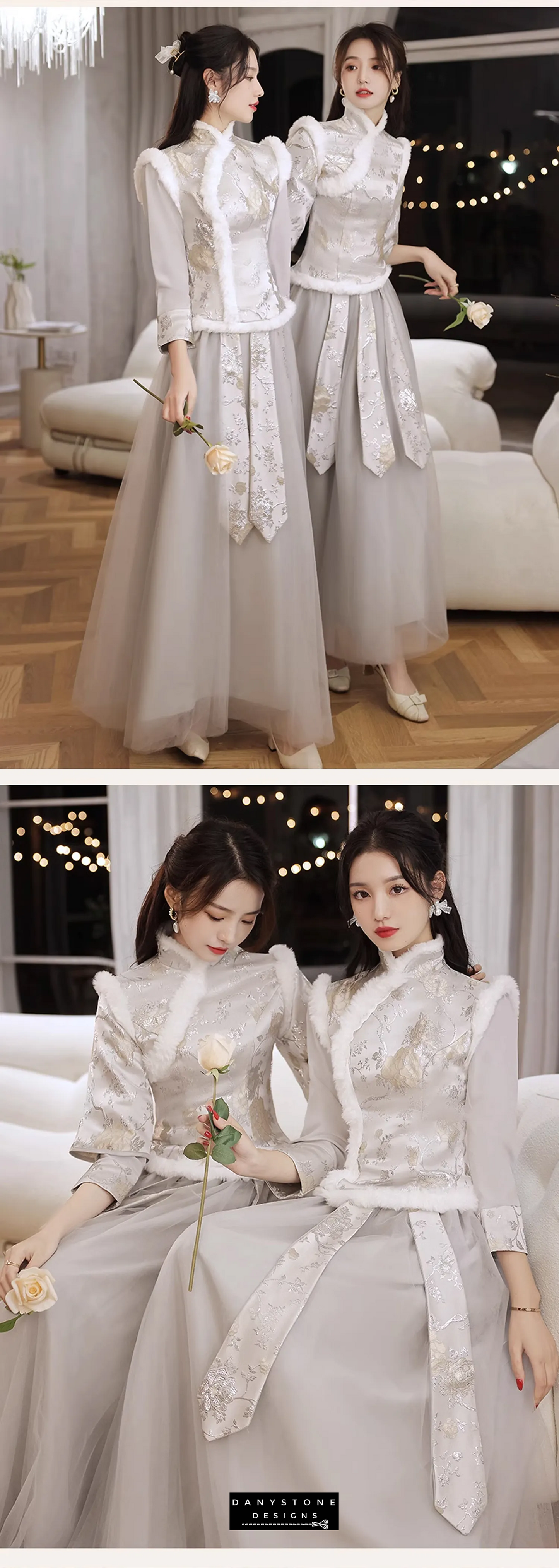 "Side view of the model showcasing the dressβs luxurious fabric"