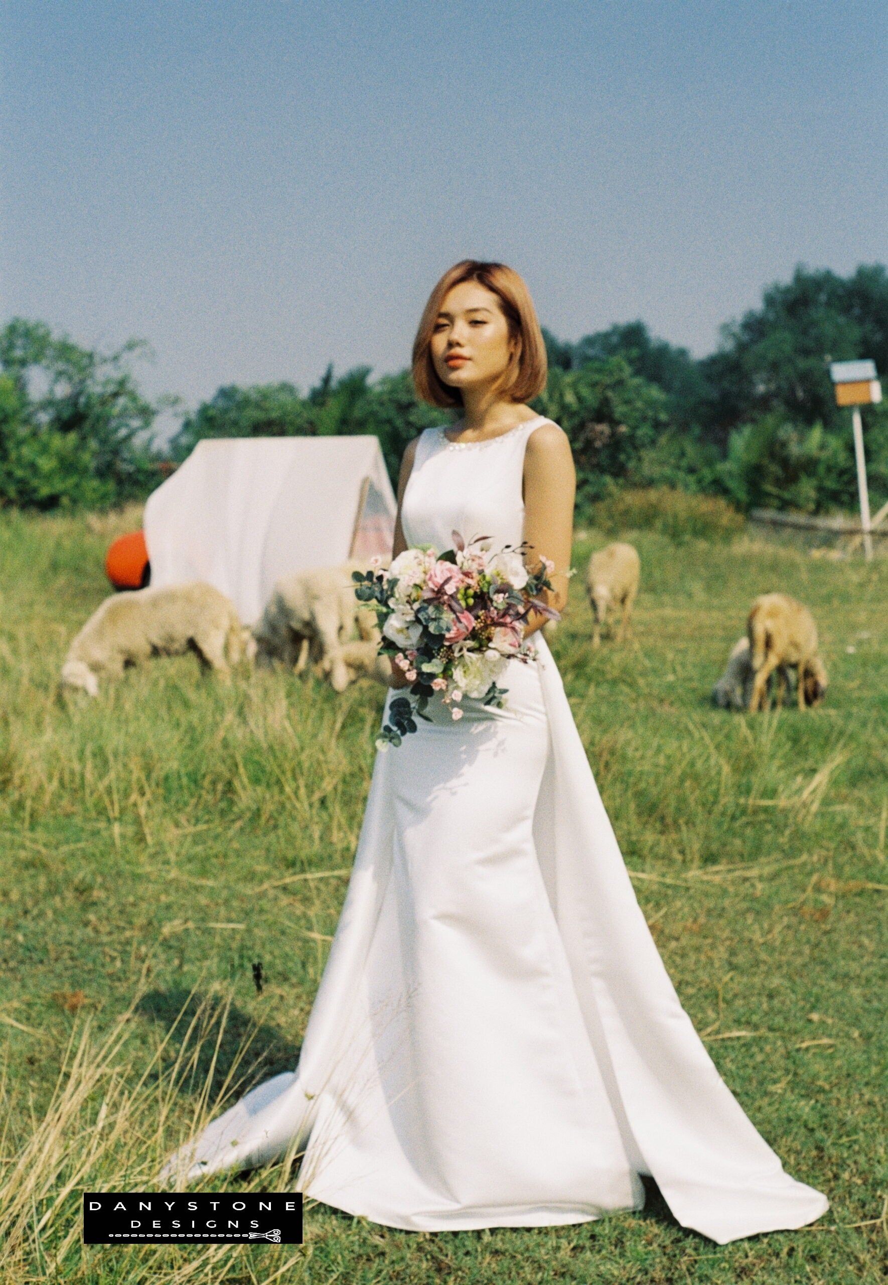 Front view of V-Back Wedding Dress with Long Fishtail showcasing sleek silhouette