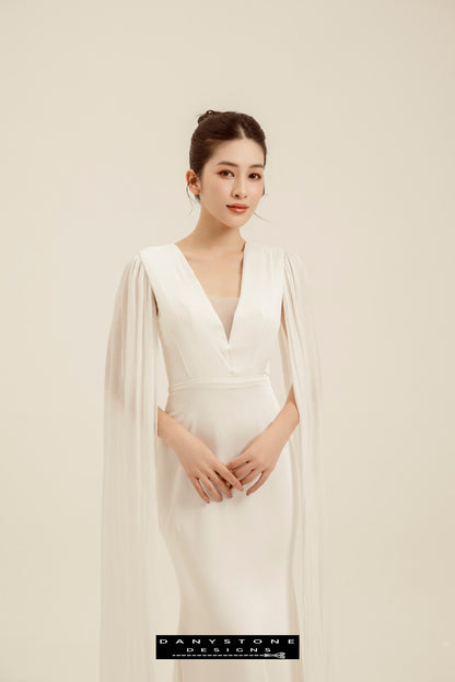 "Front view of Elegant Heart-Neck Satin Wedding Dress with Pleated Hems"