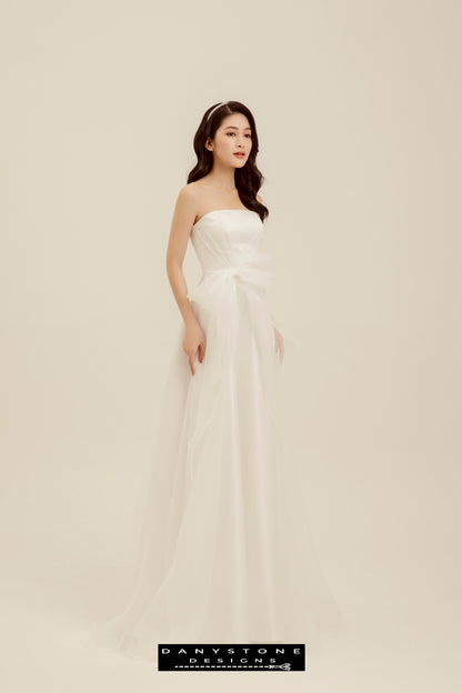 "Full View of the Elegant Chiffon Bustier Dress with Bow Waist from Danystone Designs"