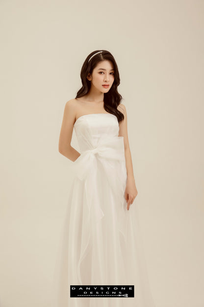 Elegant Chiffon Bustier Dress with Bow Waist from Danystone Designs - Front View