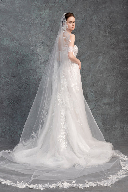 Ethereal Lace Cathedral Train Wedding Gown