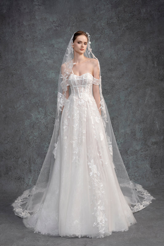 Ethereal Lace Cathedral Train Wedding Gown