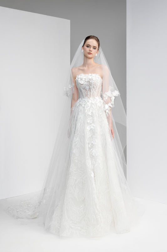 Majestic Cathedral Train Lace Wedding Gown