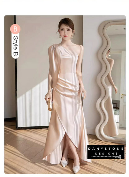 Satin dress with ruffle sleeves design