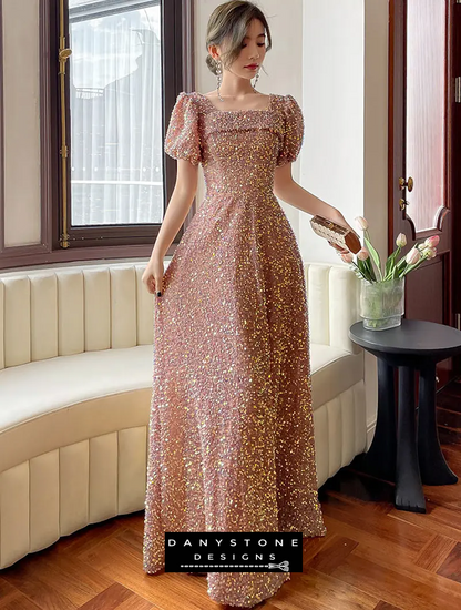 Elegant sequin maxi dress with short sleeves