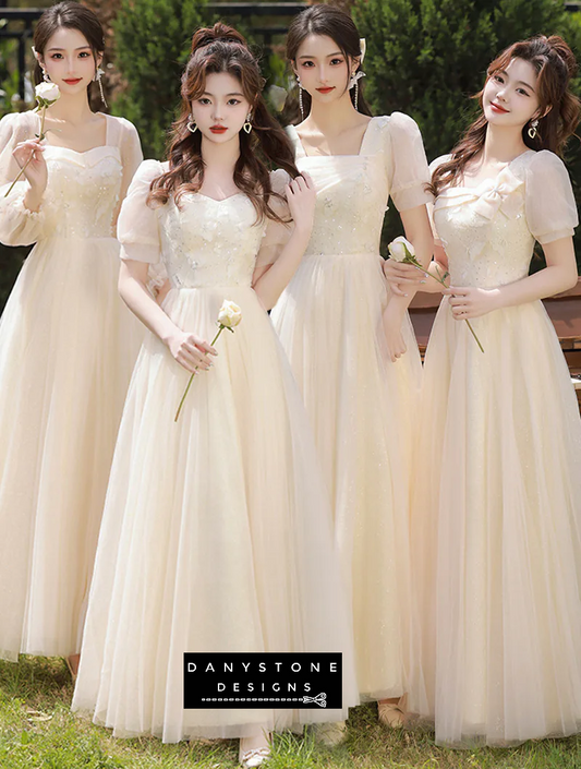 Elegant Champagne Chiffon Bridesmaid Prom Dress  front view