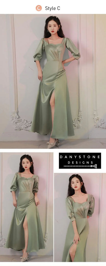 Green satin dress perfect for weddings and semi-formal events