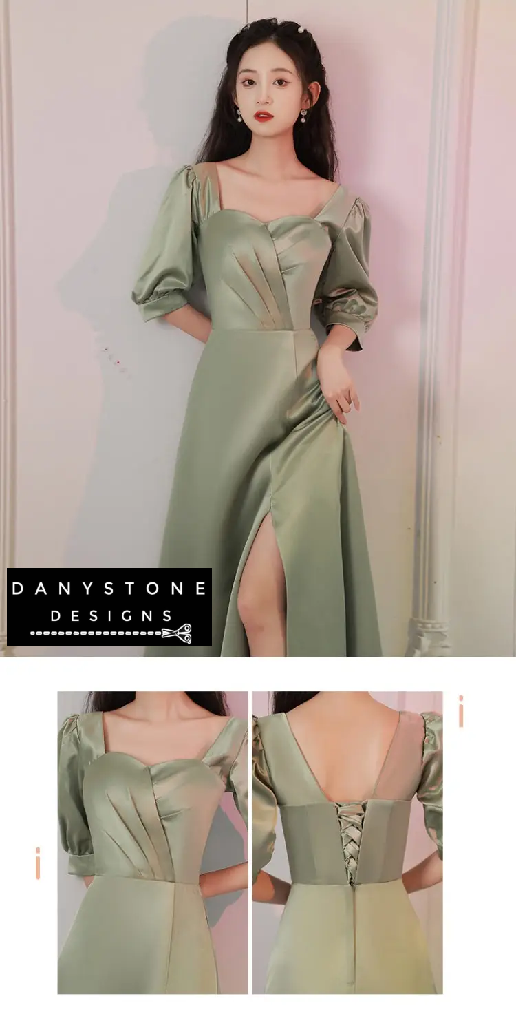 Elegant green satin dress for special occasions