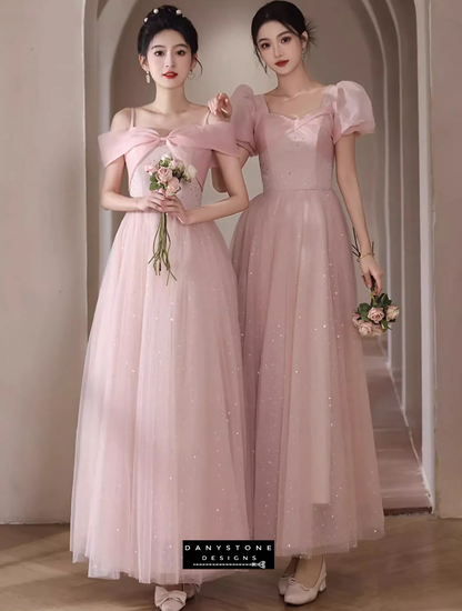 Elegant Sweet Pink Bridesmaid Formal Party Dress front view