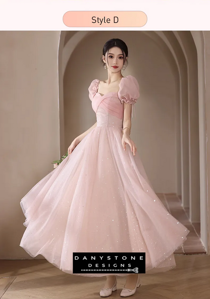 Elegant Sweet Pink Bridesmaid Dress in a formal setting