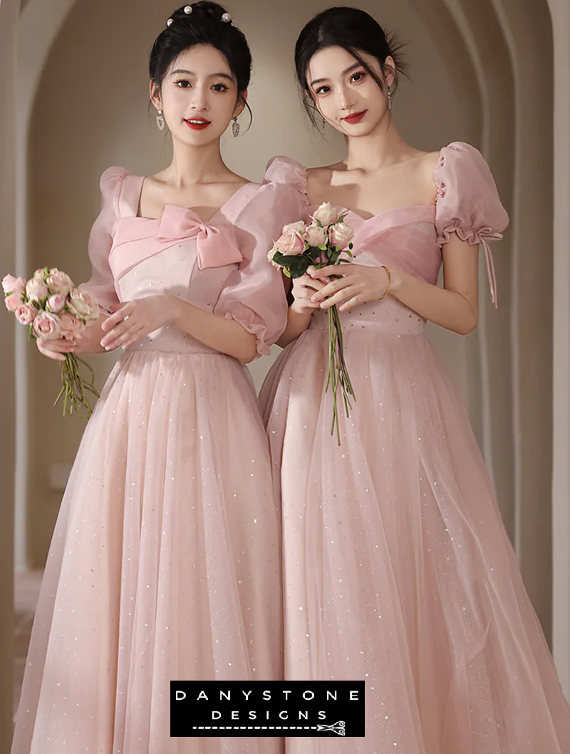 Stylish Pink Bridesmaid Dress front view