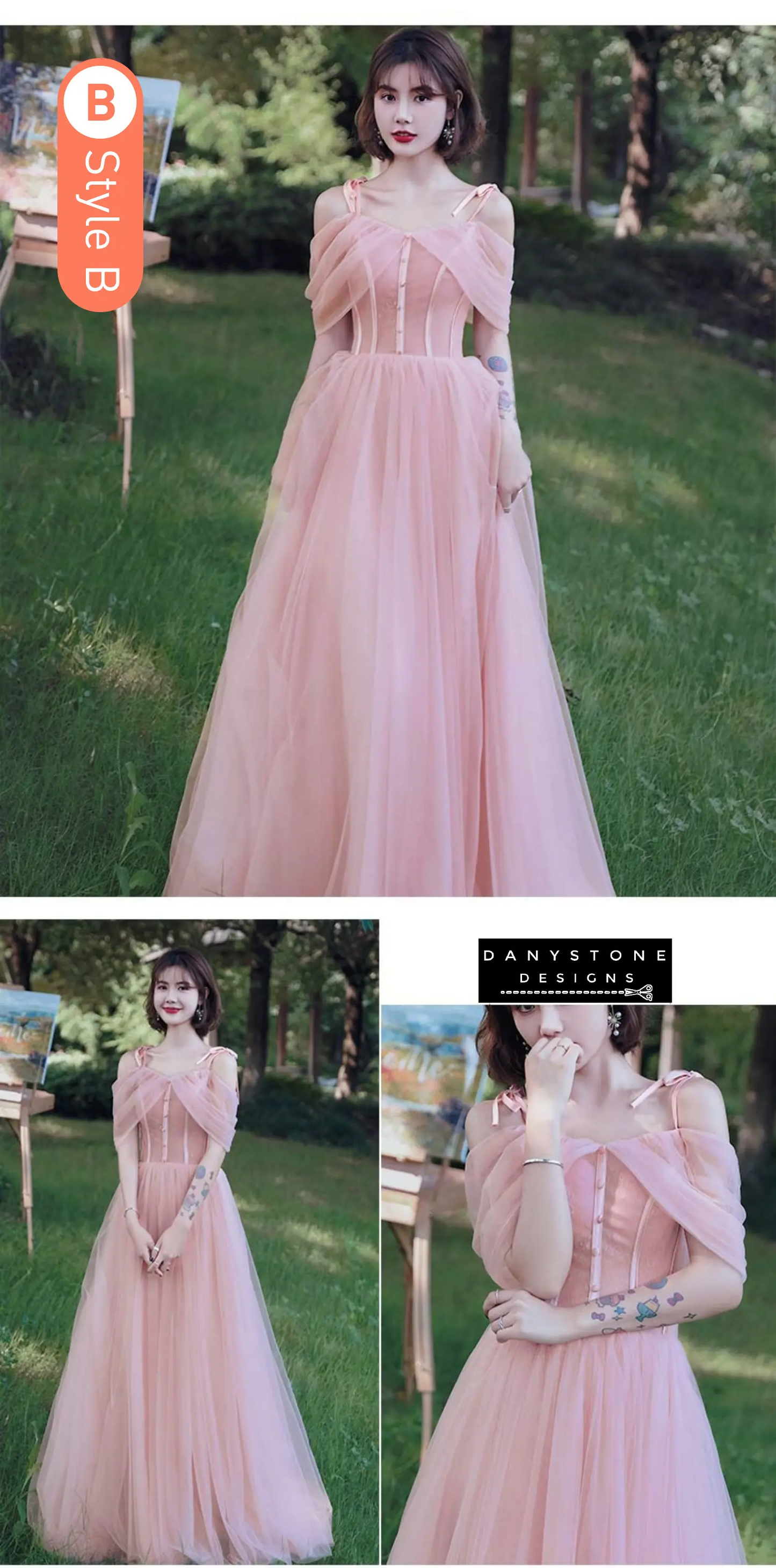 Front view of elegant pink bridesmaid dress