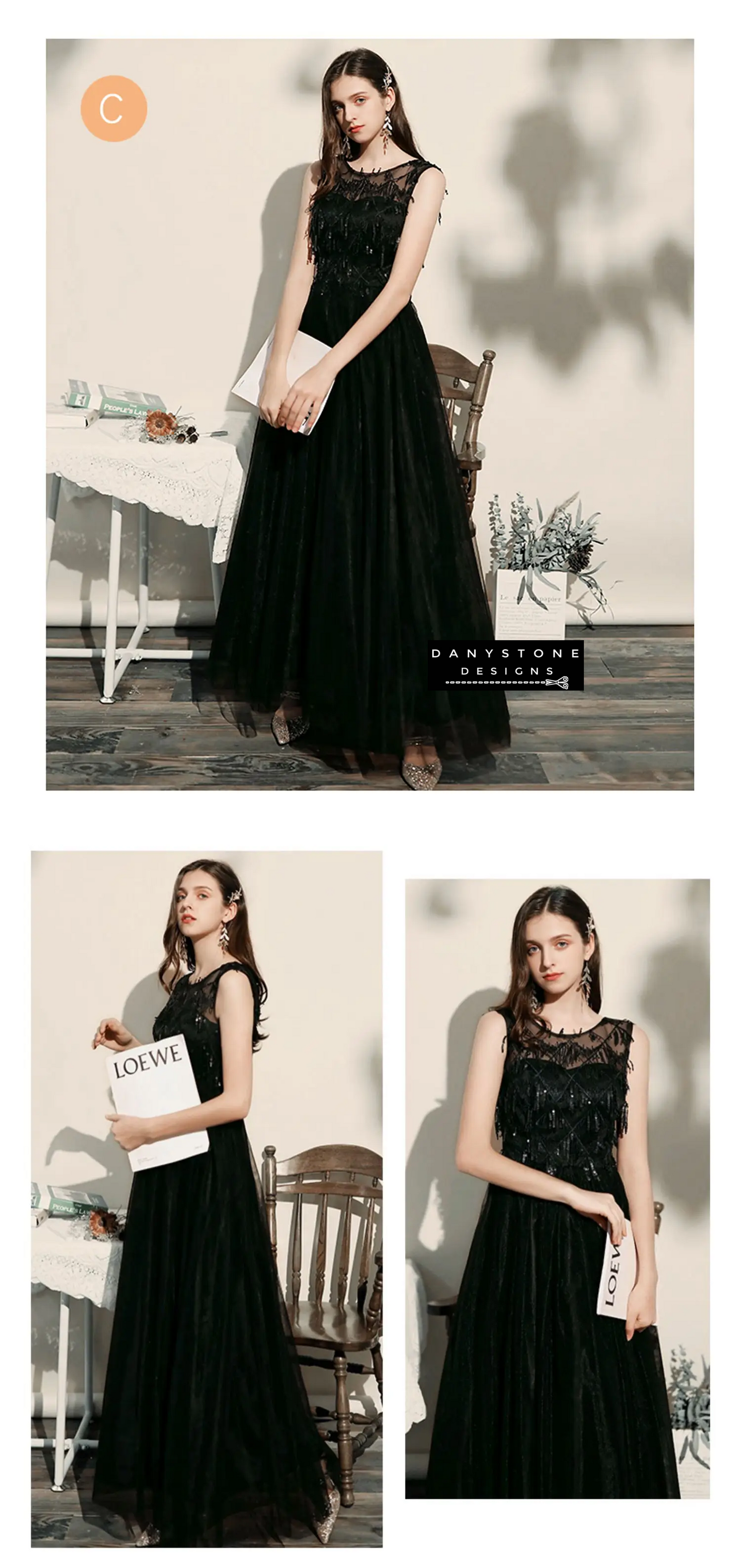 Black formal dress with elegant lace sleeves