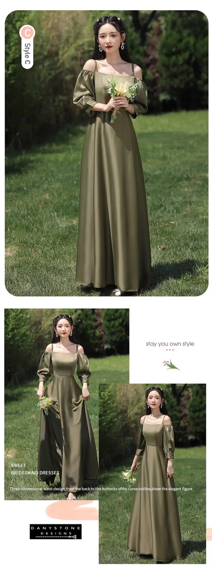 Elegant green satin evening gown