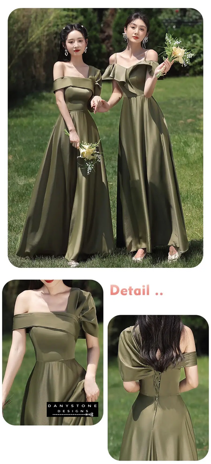 Close-up of green satin dress details