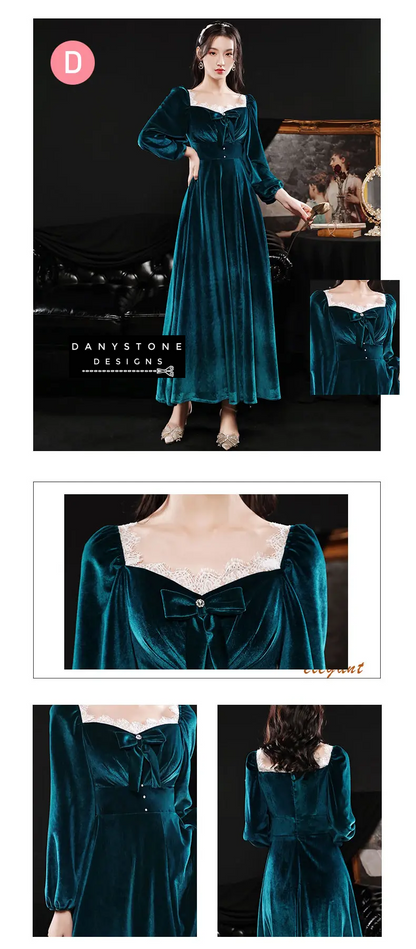 Close-up of velvet dress puff sleeves