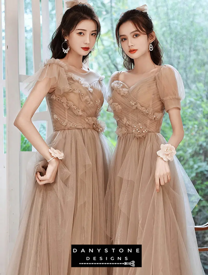 Full-length view of tulle wedding banquet dress