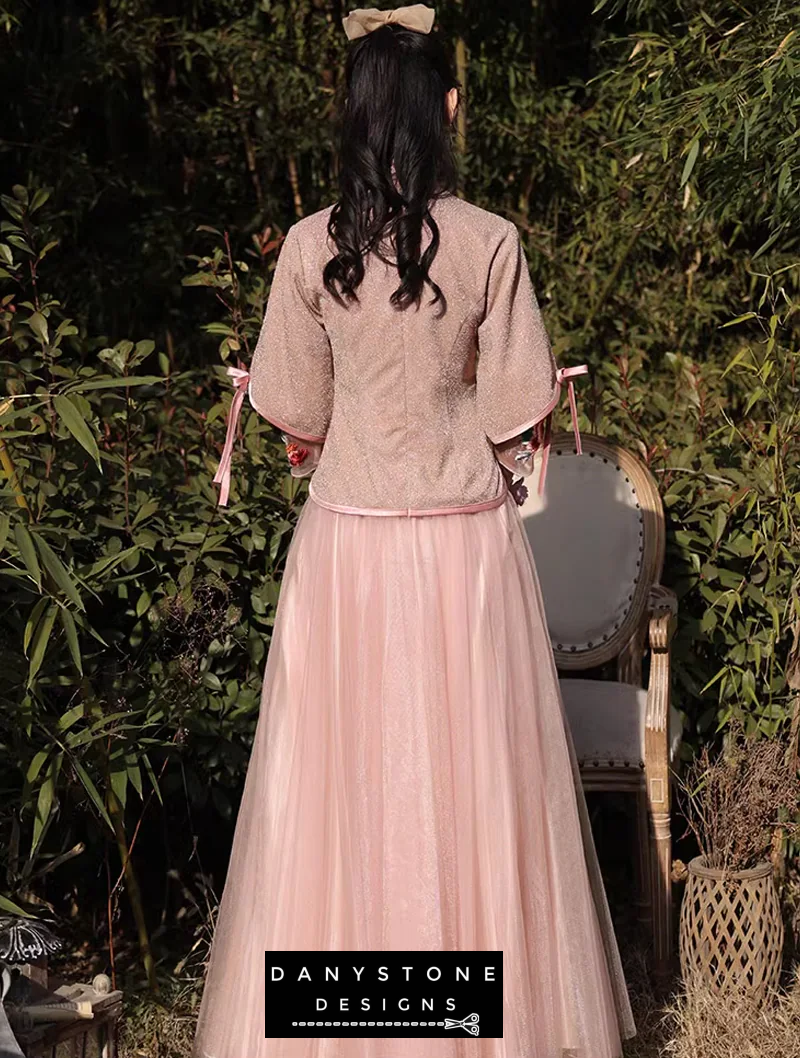 "Back view of the Chinese Aesthetic bridesmaid dress showcasing elegant design"