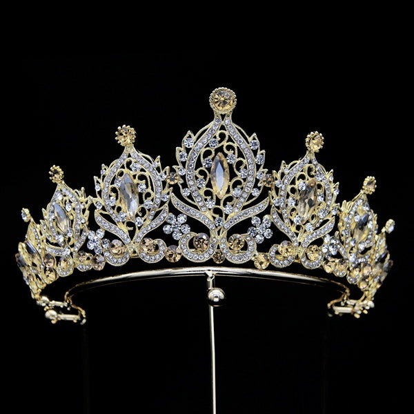 Royal Red & Gold Bridal Crown - Luxurious Crystal Tiara