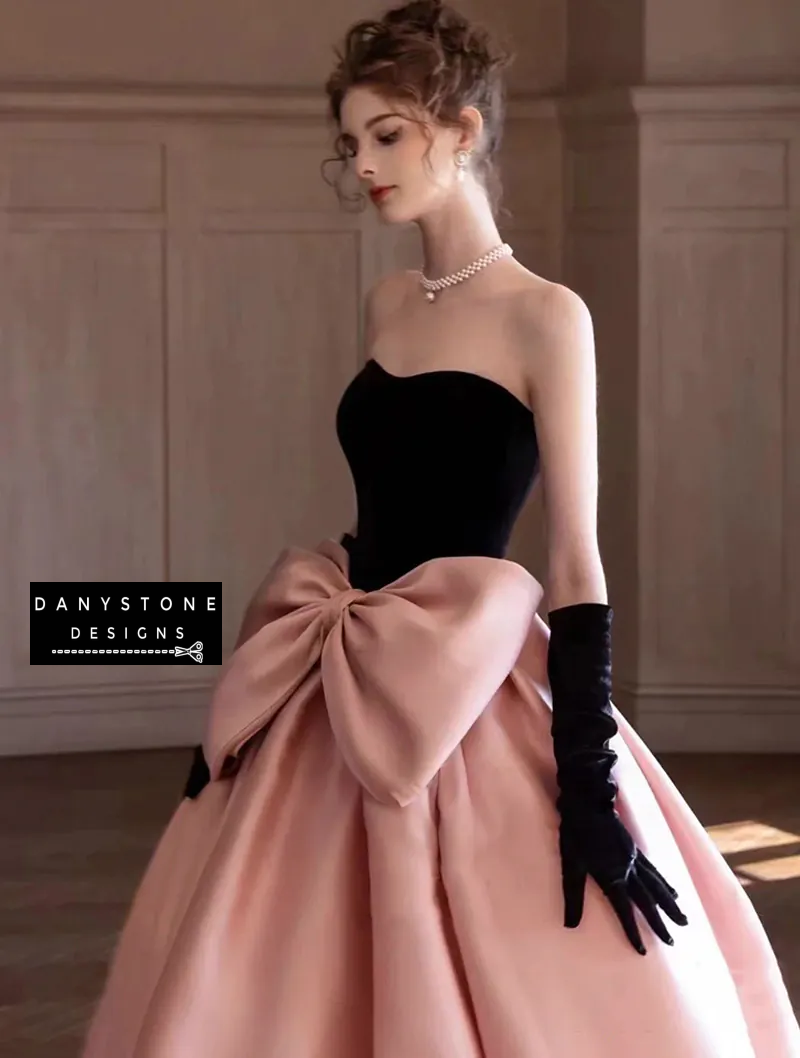 Pink Off-the-Shoulder Prom Dress with Large Bow Side View