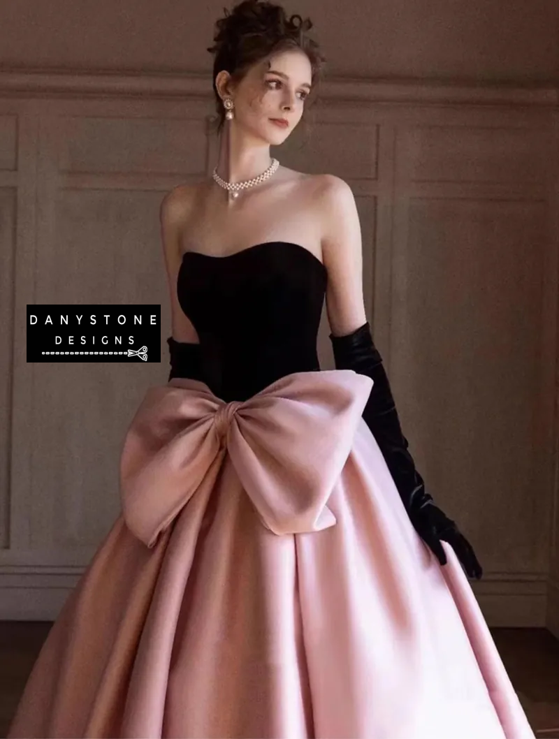 Pink Off-the-Shoulder Prom Dress with Large Bow Front View