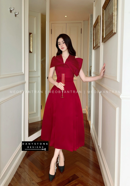  chic wedding party flared dress in red