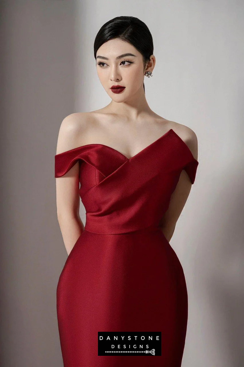 Belle of the Ball off-shoulder dress with puffy skirt in red - front view