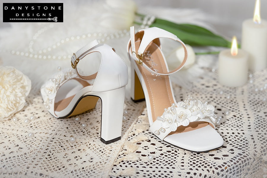 White Pearl Flower Wedding Sandals Danystone Designs