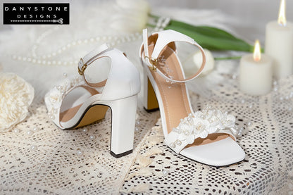 White Pearl Flower Wedding Sandals Danystone Designs