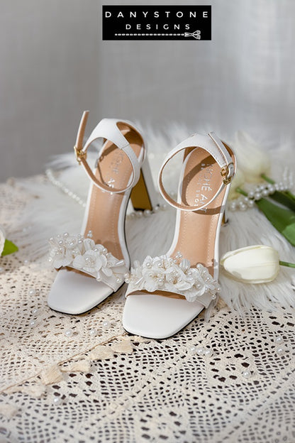 White Pearl Flower Wedding Sandals Danystone Designs