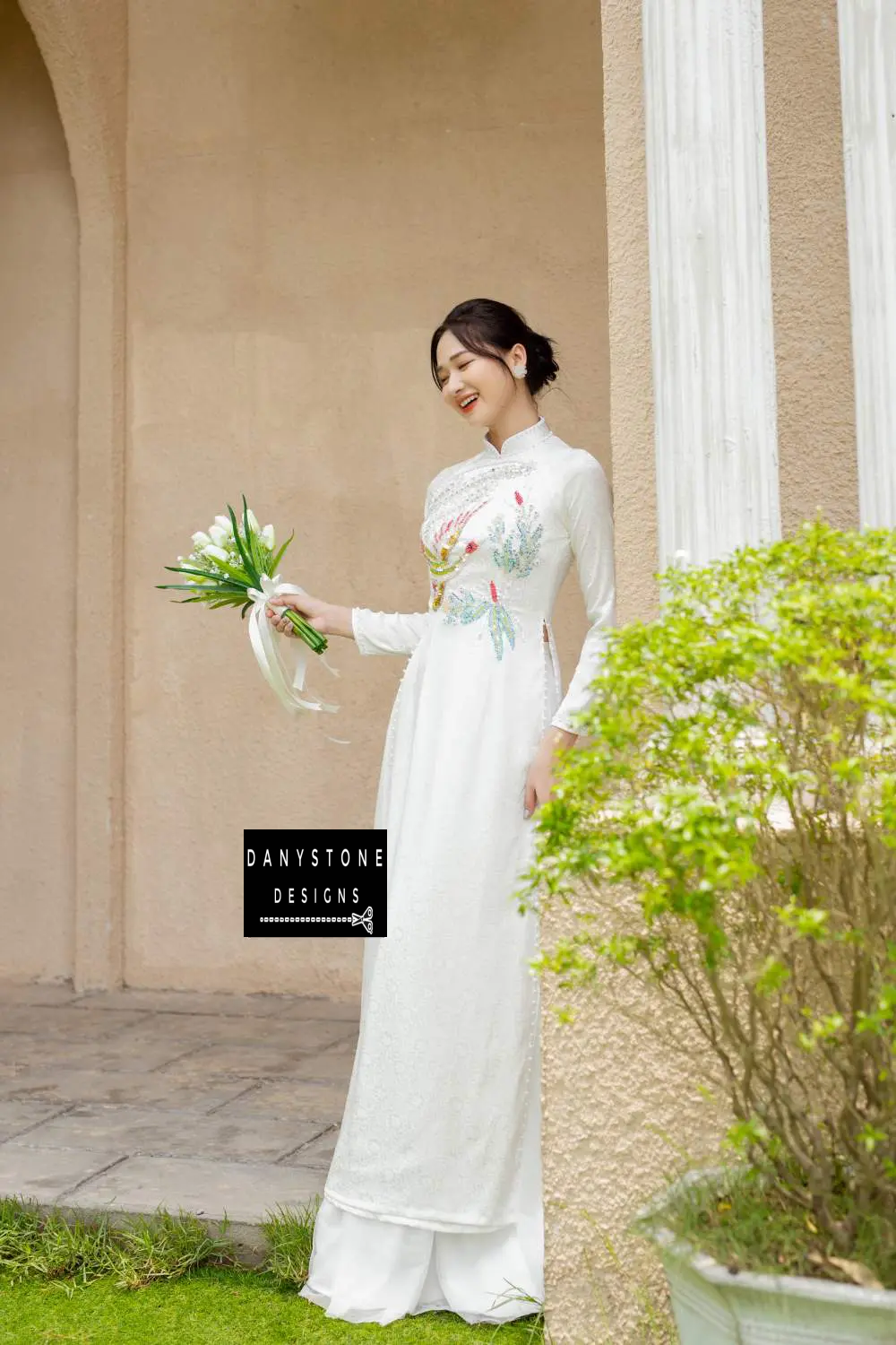Elegant White Brocade Bridal Ao Dai with Phoenix Collar and Pearl Edge Danystone Designs Google tag gtag.js script async src https www.googletagmanager gtag js id TAG ID script script window.dataL...