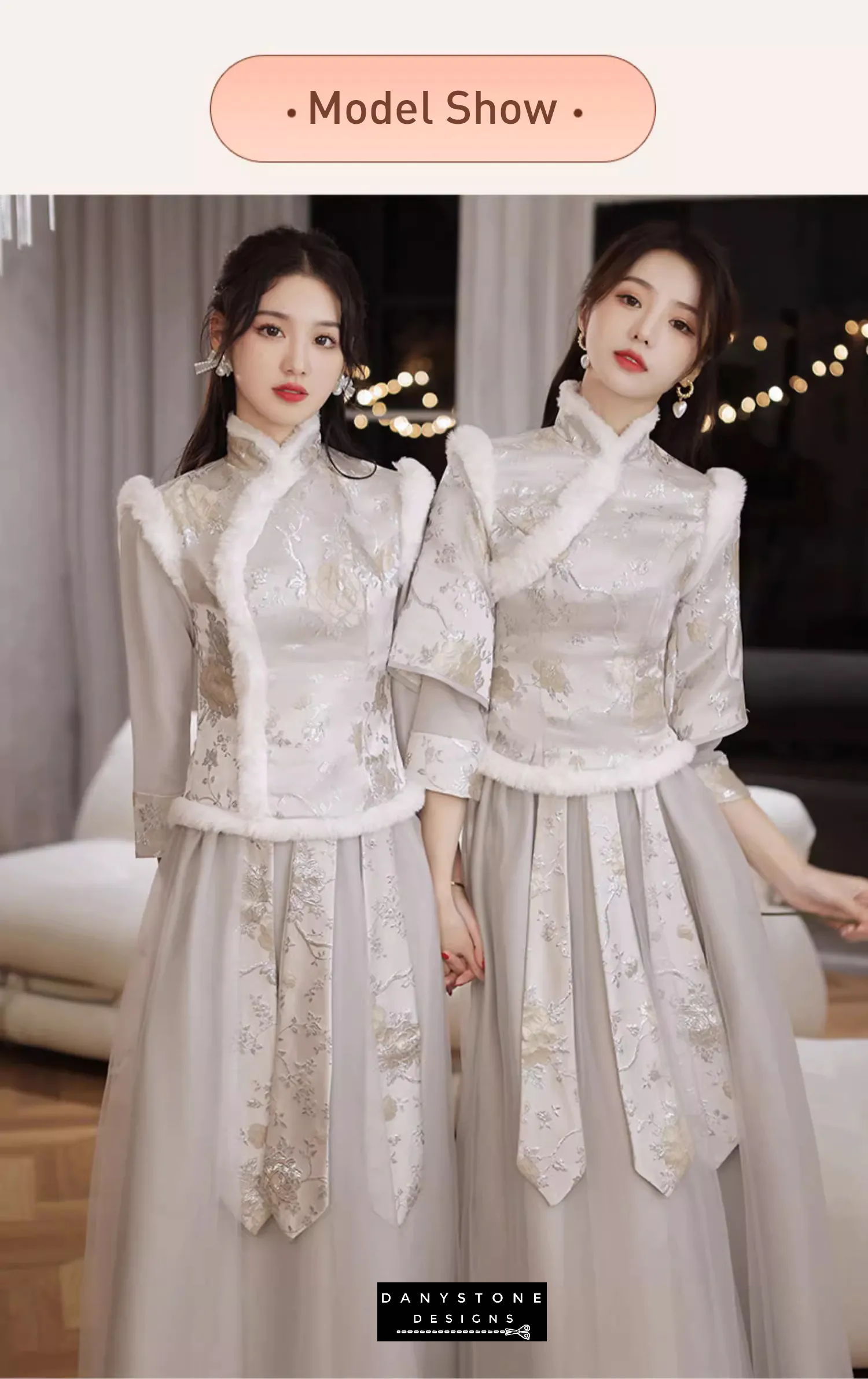 "Elegant embroidery on the chic long sleeve wedding and party dress"