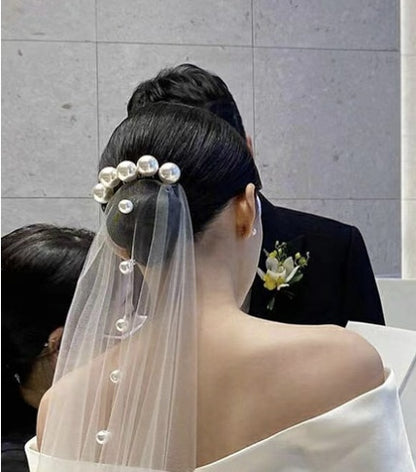 Luxurious Pearl-Adorned Bridal Veil - 1.2m Elegance